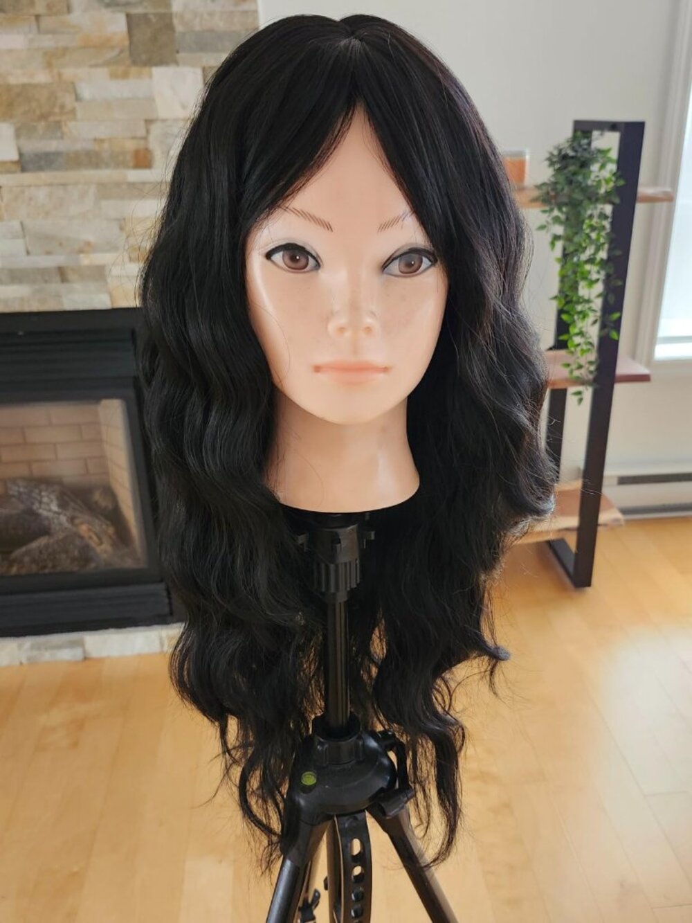 Women's 26 Inch Natural Black Layered Wig Curtain Bang Butterfly Haircut Style